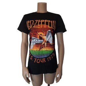 LED ZEPPELIN Black "U.S. Tour 1975" Cotton Band T-Shirt - Size Small